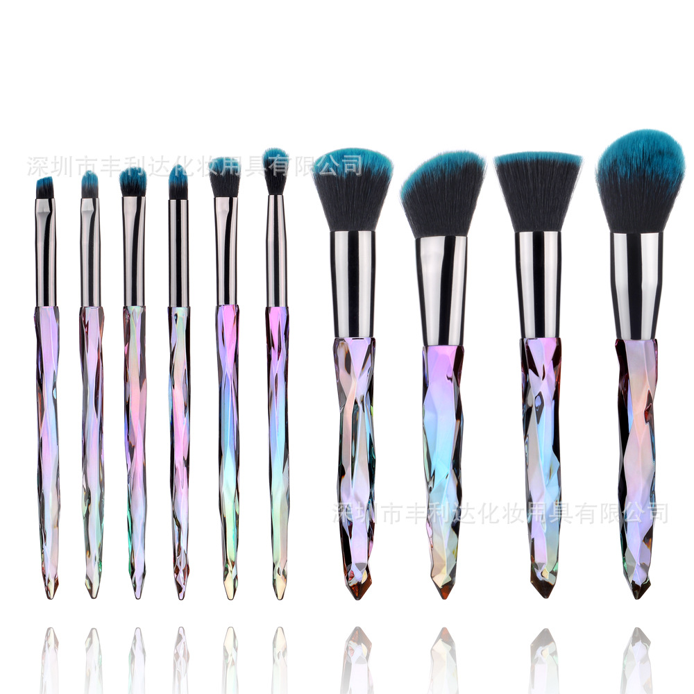 Fenglida 10 pinceles de maquillaje de cristal traje transparente diamante mango ventilador cepillo al por mayor sombra de ojos cepillo herramientas de maquillaje
