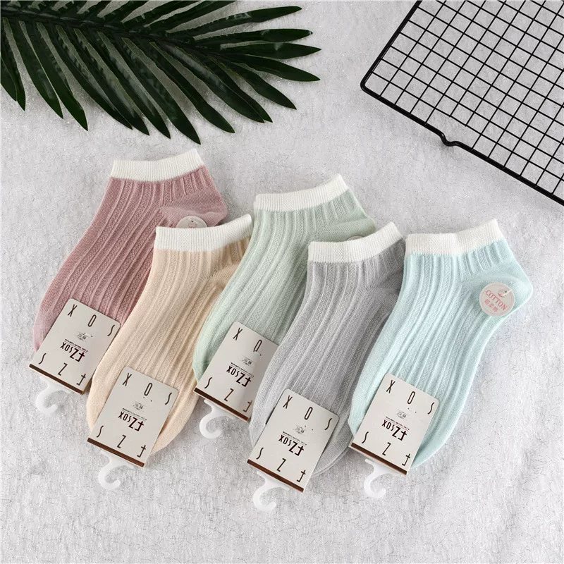 Breathable Japanese‑style invisible socks, Korean design, 70–80% cotton, pastel colors, wholesale