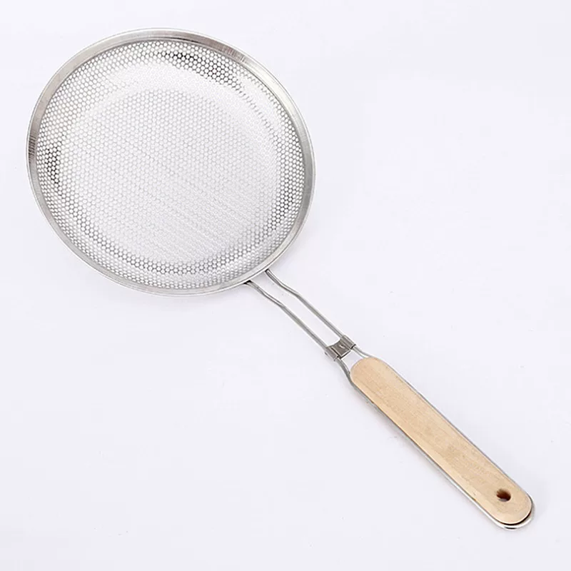 Wood -handed colander Homorph Magnetic Stainless Steel Spicy Steel Spicy Spicy Spicy Turbone Rice Loos Leak Powder Sour Powder Powder Network