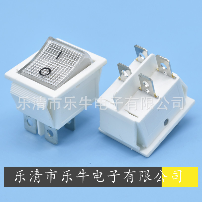 白色船型开关KCD4 4脚全白翘板开关16A全白带灯电源开关 白色开关