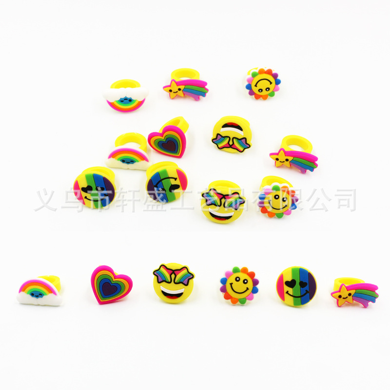 2019 cross-border explosions environmental protection children rainbow love ring cartoon PVC ring jewelry small ring wholesale