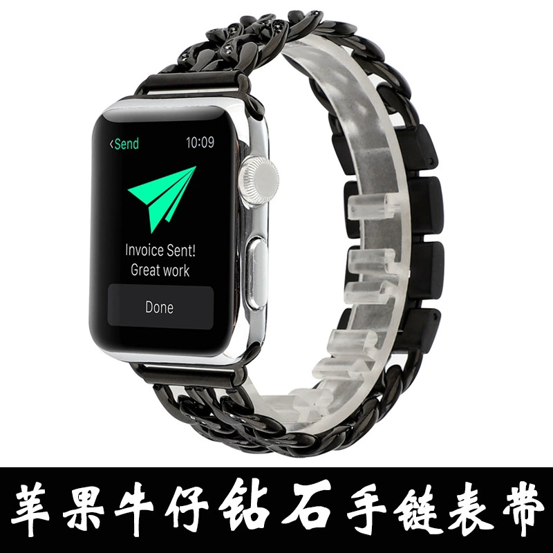 Подходит для ремешка Apple Watch iwatch1/2/3/4/5 поколения из нержавеющей стали, инкрустированный бриллиантами, джинсовый ремешок-цепочка