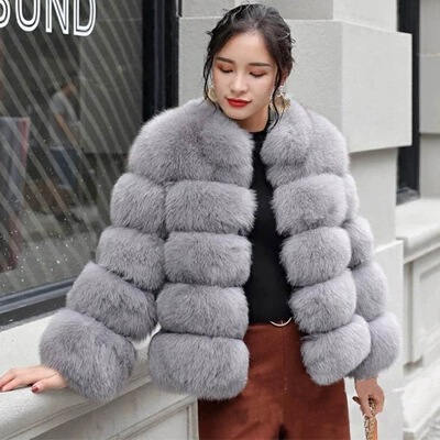 Haining fur manufacturers wholesale imitation fox fur coat long sleeve short round neck belt Korean cardigan women's enlarged Haining fur manufacturers wholesale imitation fox fur coat long sleeve short round neck belt Korean cardigan women's enlarged