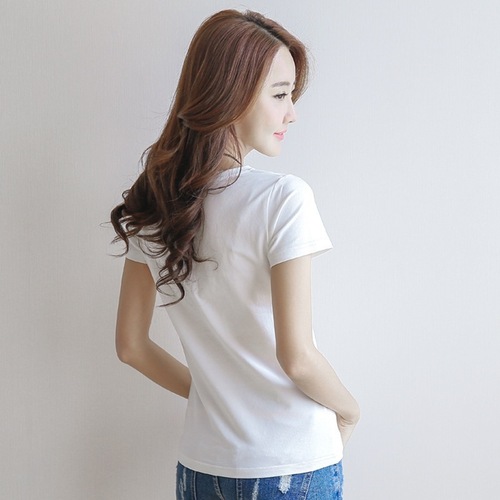 Women's Short Sleeve Spring and Summer White T-Shirt Top, Women's Short Base Shirt
