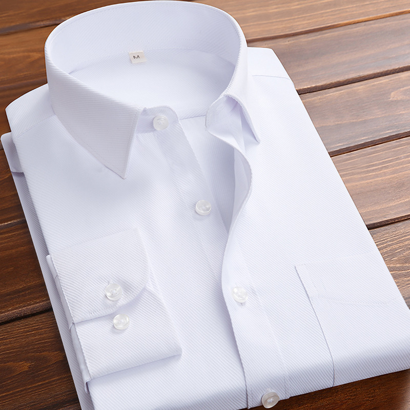 Professional Men's White Shirt Men's Long-Sleeved Work Clothes Business Twill Solid Color Shirt Slim Black and White Shirt