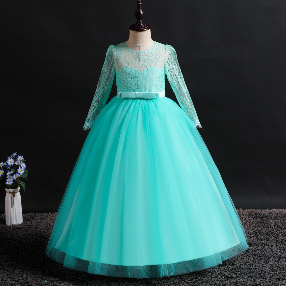 Xin'an Baihui vestido de las muchachas de manga larga de encaje puffy princesa vestido medio y grandes niños vestido de boda Vestido de acogida al por mayor