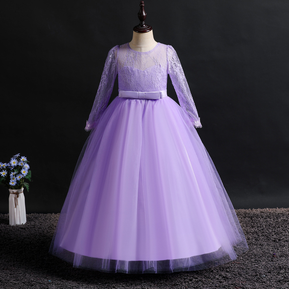 Xin'an Baihui vestido de las muchachas de manga larga de encaje puffy princesa vestido medio y grandes niños vestido de boda Vestido de acogida al por mayor