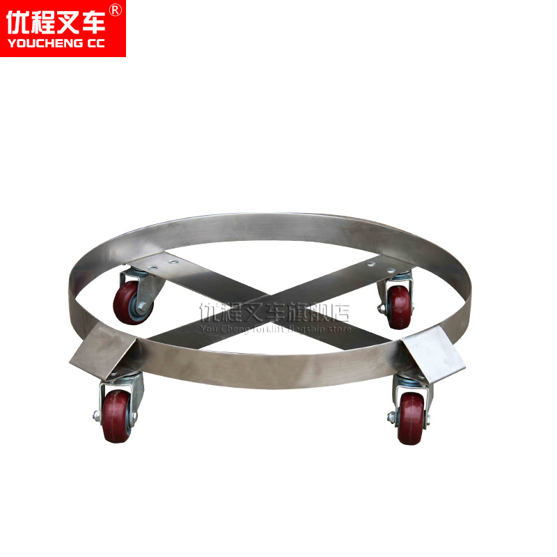 Transición carro de barril de acero inoxidable 304 base de barril de aceite carro de transporte de barril de aceite de cuatro ruedas simple carro de barril de aceite carro móvil