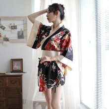 情趣内衣新款日式大码印花雪纺和服性感睡衣角色扮演透视浴袍套装