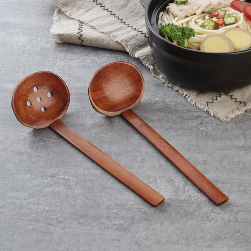 Wholesale bamboo handle nanmu hot pot spoon ramen restaurant hot pot restaurant soup spoon colander kitchen utensil set spicy hot spoon