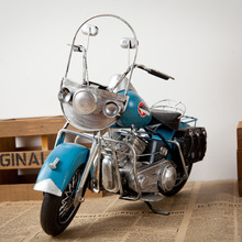 zakka杂货 复古铁皮老式摩托车模型 书房摆件 怀旧铁艺收藏品8349