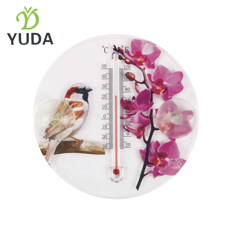 厂家供应室内外温度计圆形温度计 园林高精度花鸟图案温度计