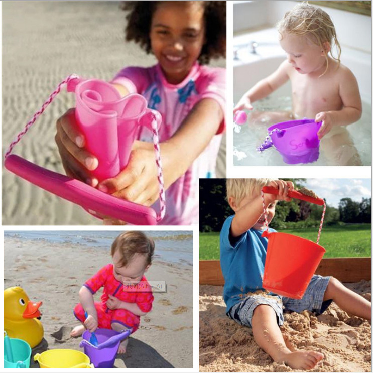 Cubo plegable portátil, cubo de silicona multifuncional, juguetes de agua multicolor para la playa, para bañarse, juguetes de agua para niños, para exteriores