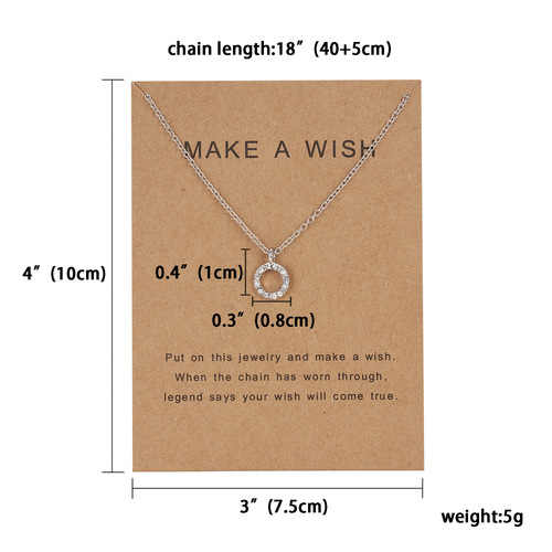 New creative paper card jewelry set with diamonds, hollow round pendant, clavicle chain necklace, simple necklace manufacturer wholesale