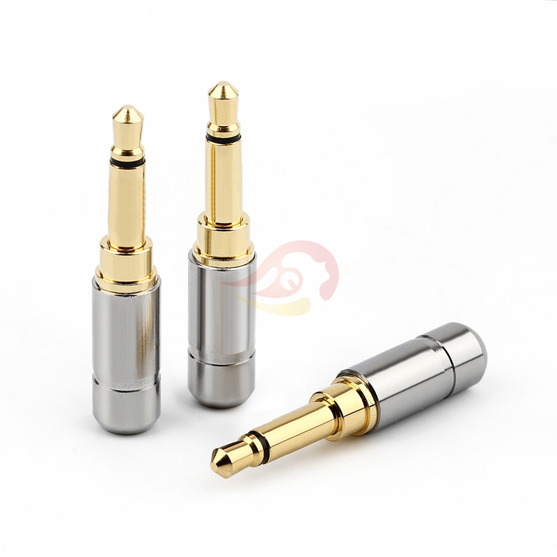 迷你3.5单音带线夹一道杠装配插头 一道杠铜镀金3.5单声道装配头