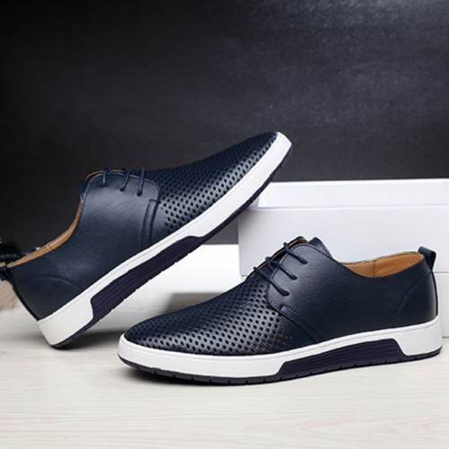 New men's shoes, summer hollow breathable casual leather shoes, men's cross-border large size business formal office fashion shoes