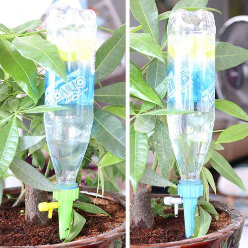 Automatic flower watering device with switch-controlled valve, adjustable water flow, seepage device, drip emitter, drip irrigation for lazy people