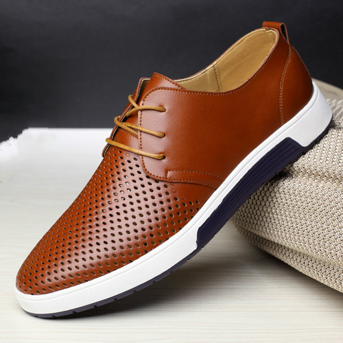 New men's shoes, summer hollow breathable casual leather shoes, men's cross-border large size business formal office fashion shoes