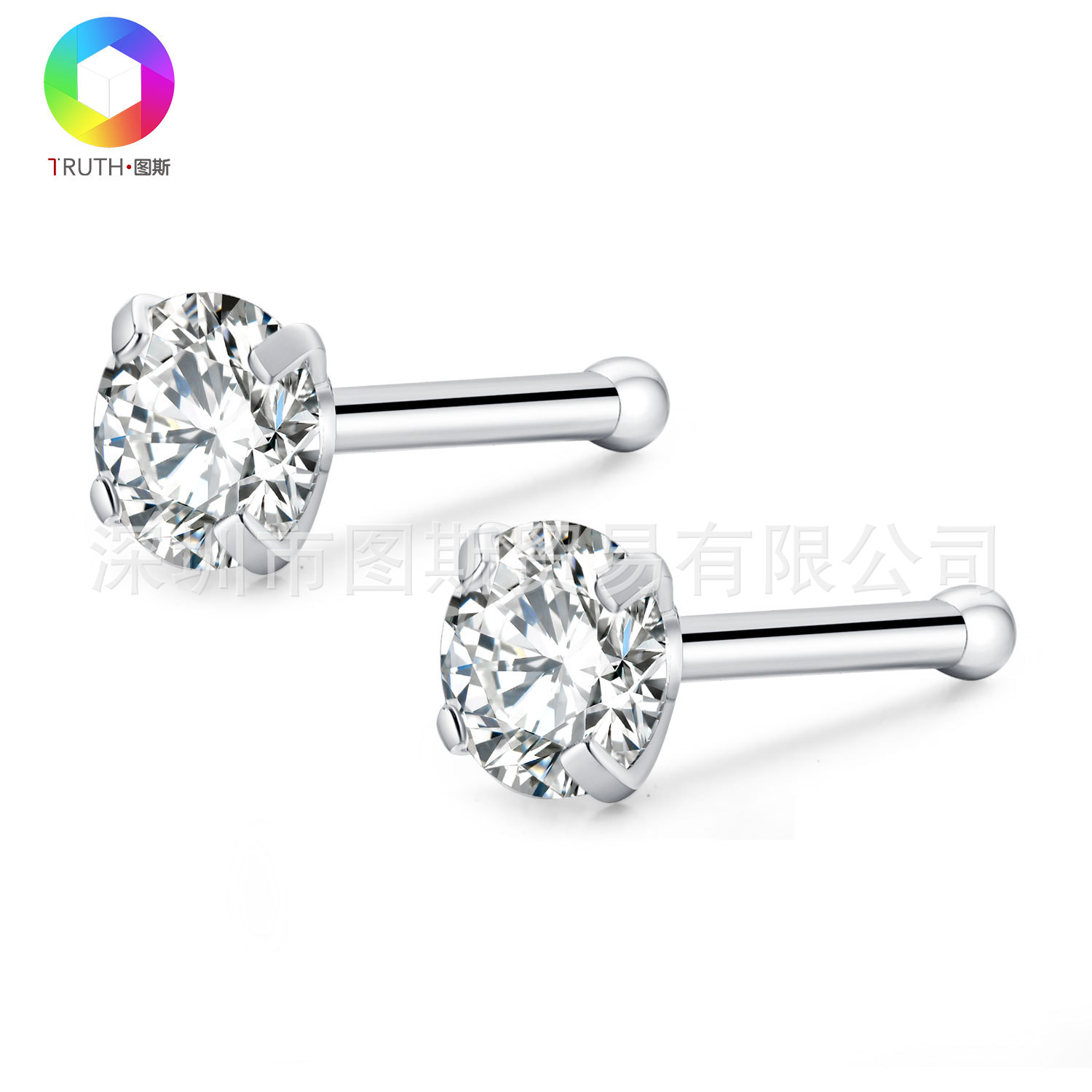 New AAA grade 3mm round zircon stainless steel Human body piercing zircon straight nose nail nose ring jewelry spot
