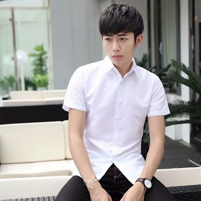 2025 весенне-летняя белая рубашка с короткими рукавами, мужская тонкая молодежная рубашка в корейском стиле, модная мужская повседневная рубашка для мальчиков