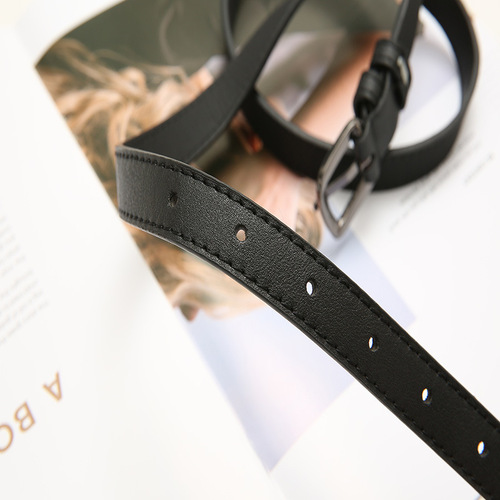 Soft small belt for women, simple and versatile black buckle thin belt chic Korean versatile fashion jeans belt