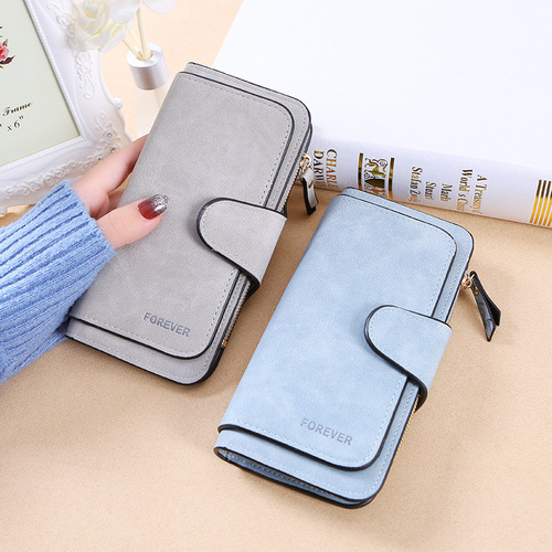 New Style Buckle Women's Korean Version Wallet 3/4 Size Fashion Women's Handbag Multi-Card Slot Women's Wallet Sanding Dual Color Fabric