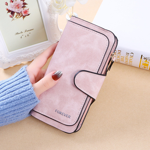 New Style Buckle Women's Korean Version Wallet 3/4 Size Fashion Women's Handbag Multi-Card Slot Women's Wallet Sanding Dual Color Fabric