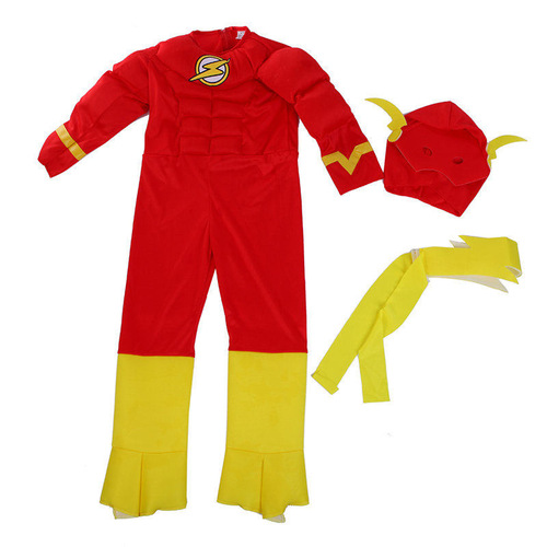 Kids Superhero Muscle Outfit The Flash Halloween Dress Up Boys Cartoon Character Cosplay Costume
