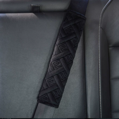 Car Accessories, Seatbelt Shoulder Pads, Plush Car Shoulder Pads, Embroidered Shoulder Pads, Car Shoulder Pads (Seat belt shoulder pad) - m-black-single-opp