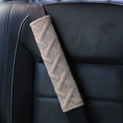 Plush Car Shoulder Pads, Seat belt shoulder pad - m-khaki-single-opp