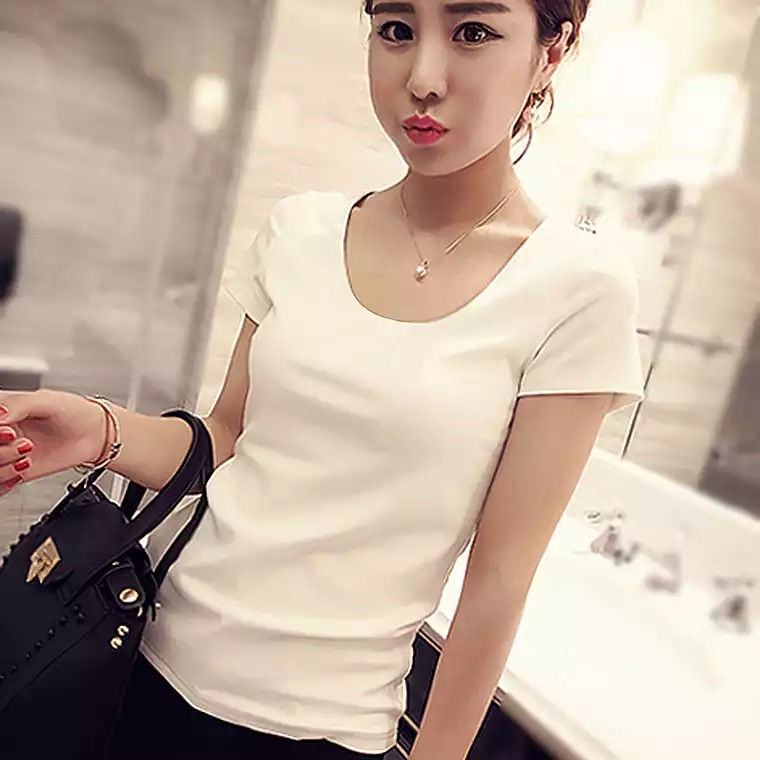 白色t恤女短袖2019新款夏韩版紧身v领纯色修身上衣打底衫