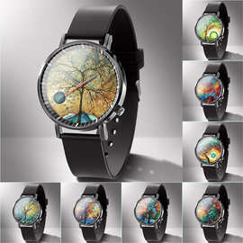 热卖立体色彩油画树手表时尚韩版休闲男女手表石英腕表