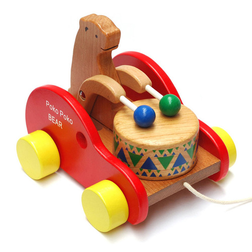 Beech wooden bear drum car early education educational children's toy drag toddler toy pull car toy children.5