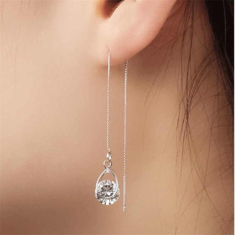 fashionable asymmetrical earrings with zircon drop-shaped with…
