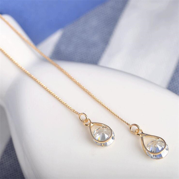 fashionable asymmetrical earrings with zircon drop-shaped with…