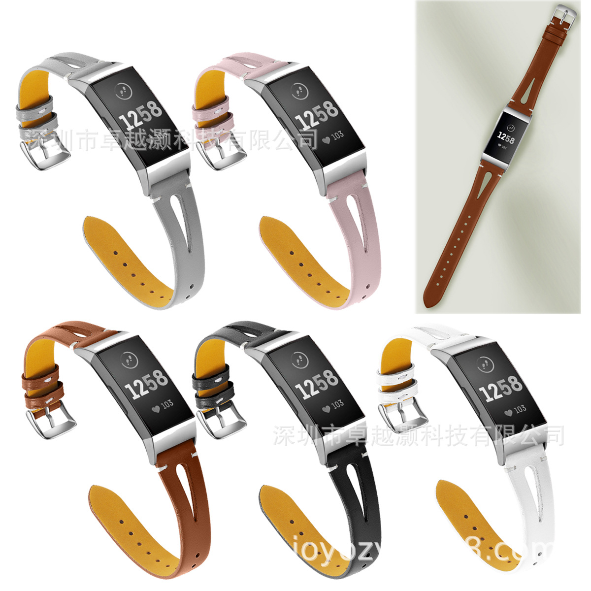 Suitable for Fitbit charge3 Leather Belt charge3T Type Pointed End Open Top Layer Cowhide Strap