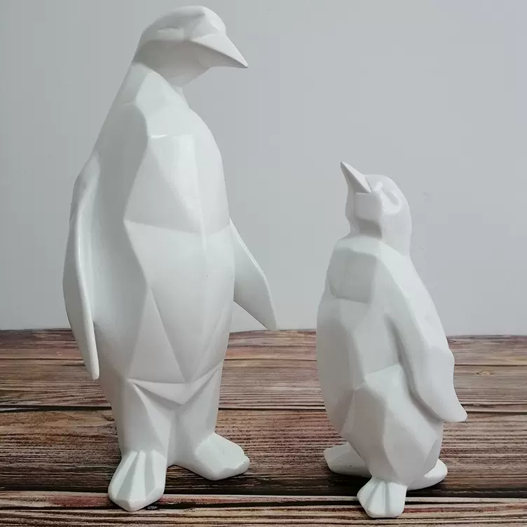 北欧INS风现代创意家居饰品客厅装饰品企鹅树脂几何摆件工艺品