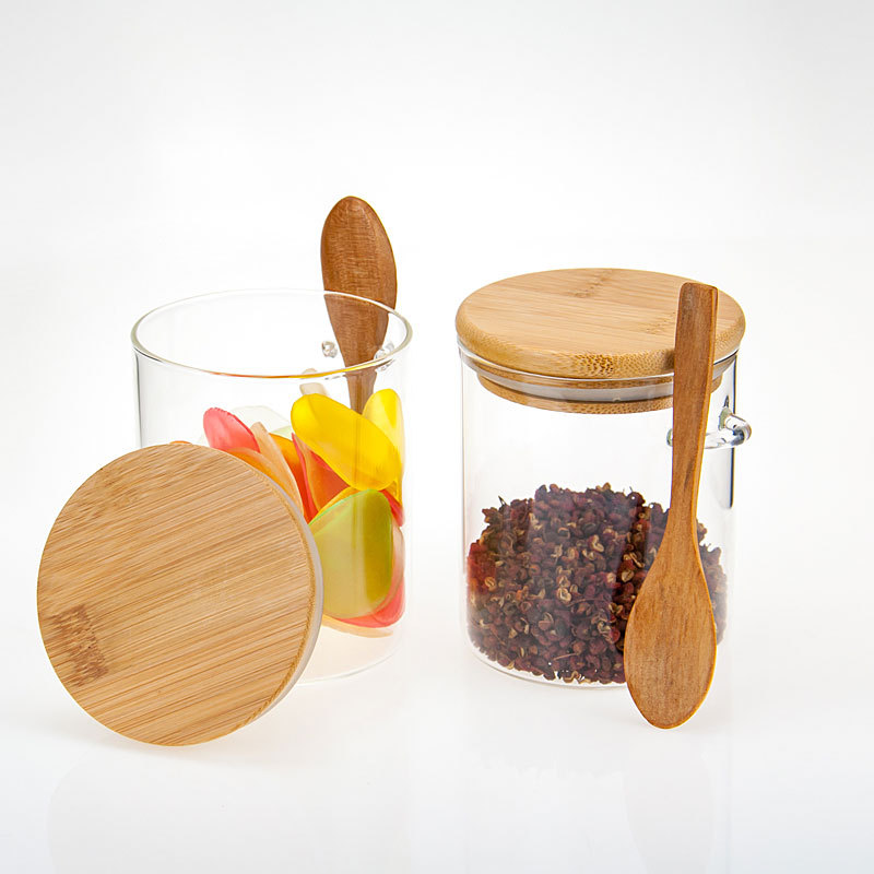 Tarro para condimentos con cuchara, botella para almacenar granos de café y leche en polvo, botella para especias, contenedor de clasificación para cocina, tarro de vidrio de borosilicato alto