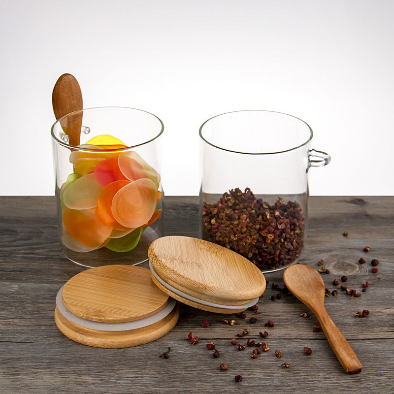 Tarro para condimentos con cuchara, botella para almacenar granos de café y leche en polvo, botella para especias, contenedor de clasificación para cocina, tarro de vidrio de borosilicato alto