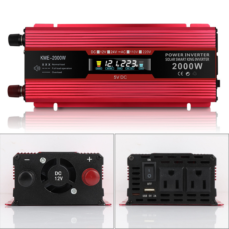 Small capable person inverter US gauge 12V to 110v220v2000w car inverter LCD display converter
