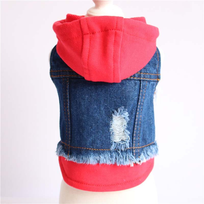 Cross-Border Hot Selling Pet Jacket Amazon Denim Dog Vest Knitted Hooded Cat Vest Dog Clothes