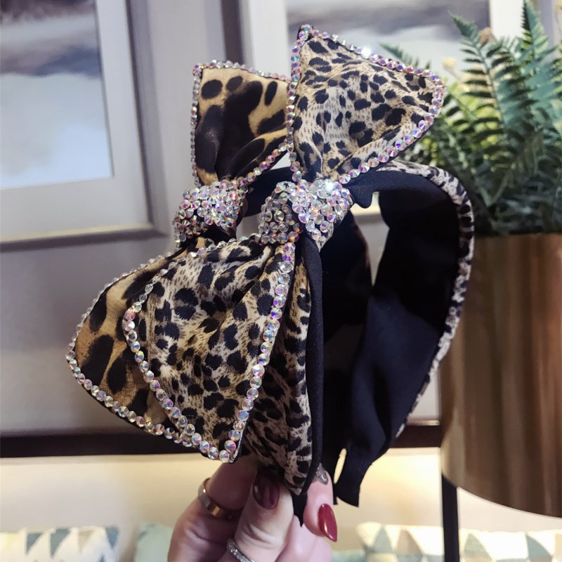 Corea del Sur nuevo diamante calidad accesorios para el cabello coreano leopardo rhinestone Super flash arco borde ancho diadema las señoras nuevo
