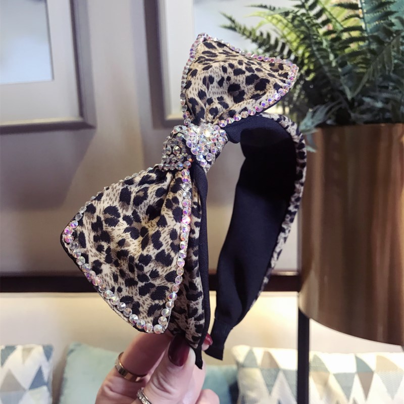 Corea del Sur nuevo diamante calidad accesorios para el cabello coreano leopardo rhinestone Super flash arco borde ancho diadema las señoras nuevo