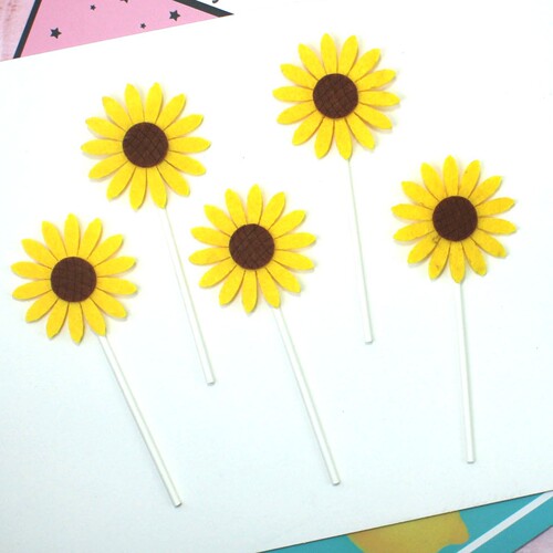 Sunflower birthday cake decoration plug-in sunflower plug-in birthday party dessert table decoration flags 5 pack
