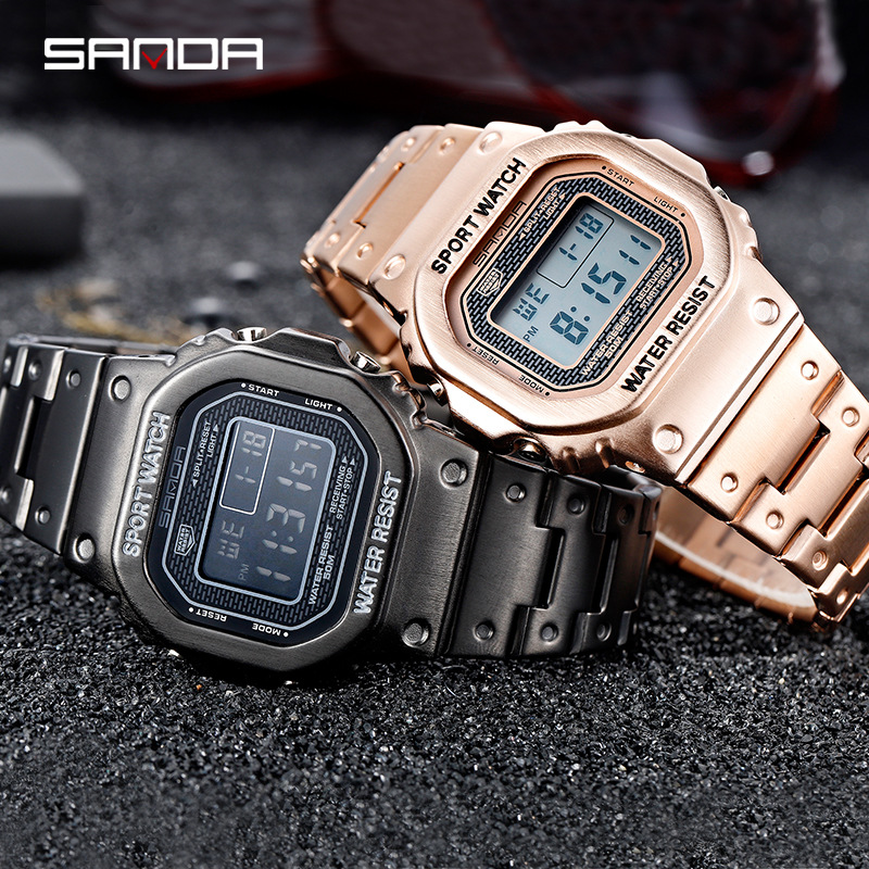 Sanda New Fashion Men's Business Watch Outdoor Sports Personalized Square Digital Electronic Watch