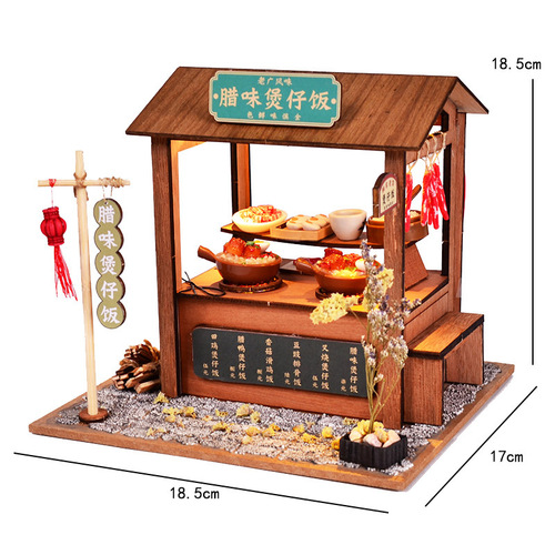 Creative Chinese-style Japanese-style diy cabin wooden hand-assembled street scene theater DIY ornaments retro food and toy model