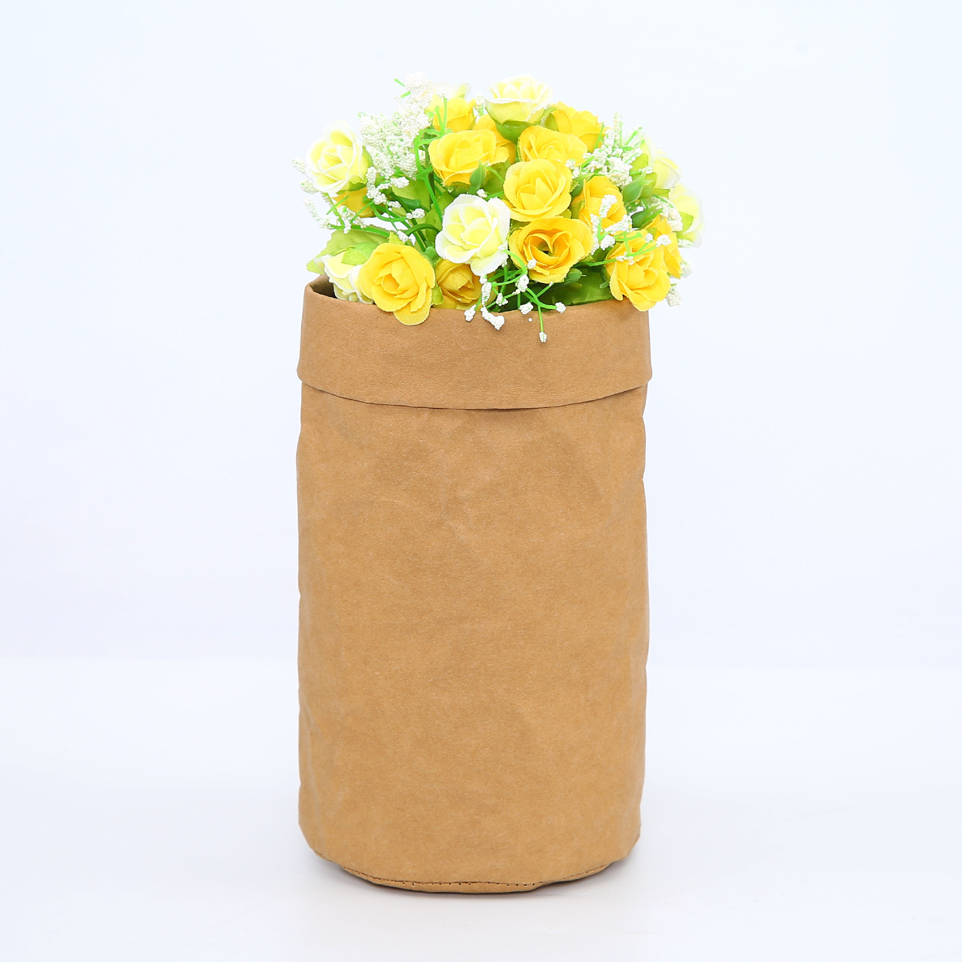 水洗牛皮纸袋盆栽袋牛皮纸桶包花盆收纳可装衣物加印logo耐撕耐磨