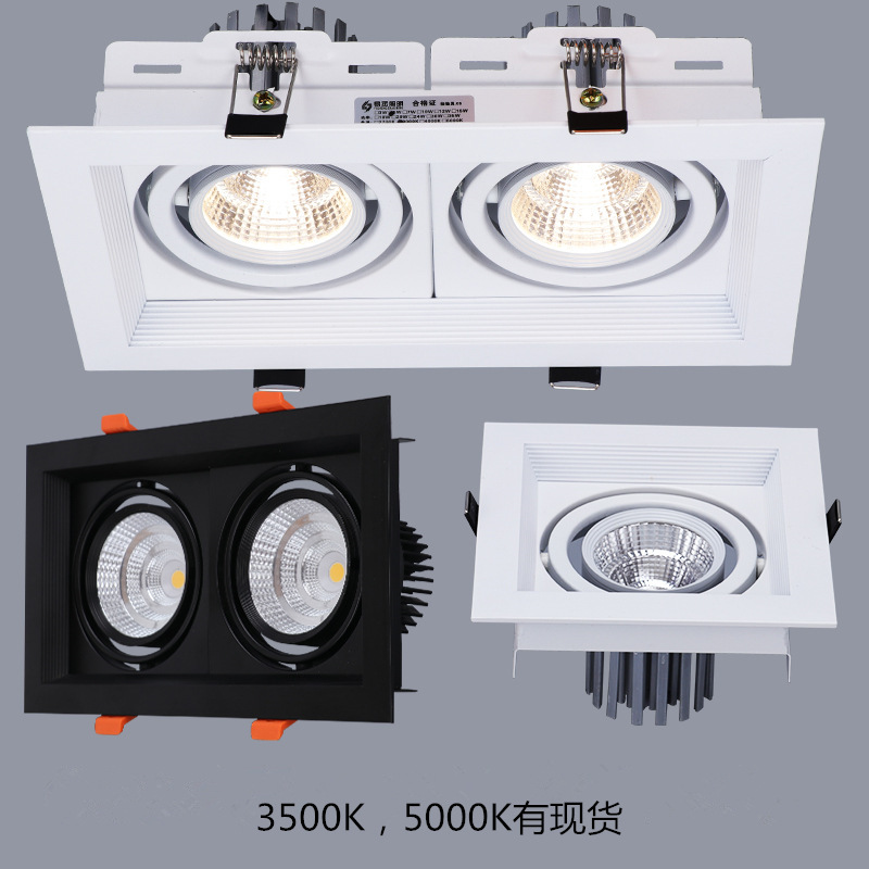 led斗胆灯ar70ar111双头豆胆灯COB方形格栅灯30W展厅家具店射灯|ms