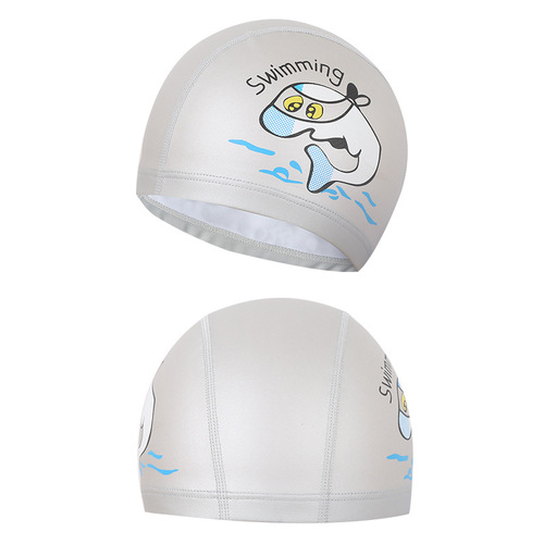 Cartoon children's swimming cap PU coated swimming cap for girls and boys waterproof ear protection comfortable headless diving cap wholesale