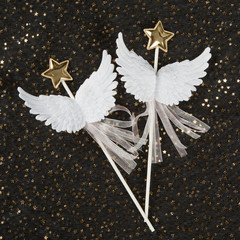 Cake decoration plugin 3D Angel Wings Stars Ribbon Tassel Birthday Cake Plaque Banner Accessory